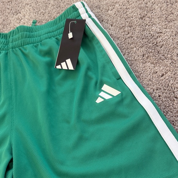 adidas Kids Green Shorts with White Stripes - Picture 2 of 3